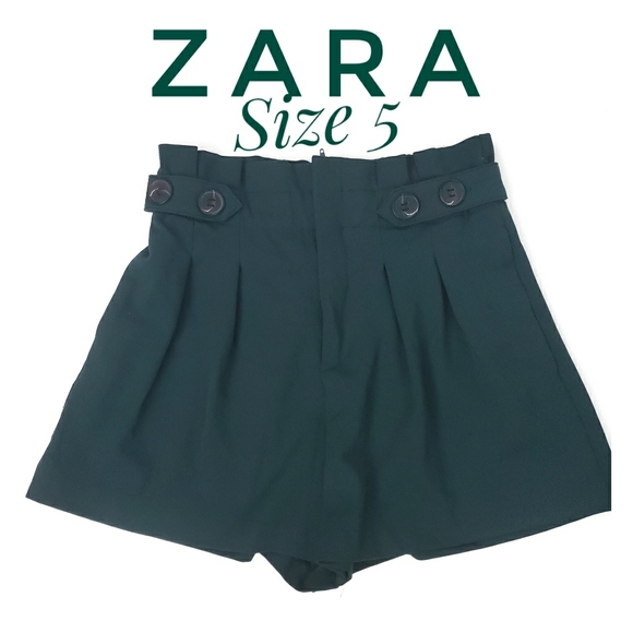 Zara Pants - Zara green paperbag ruffle pleated shorts small